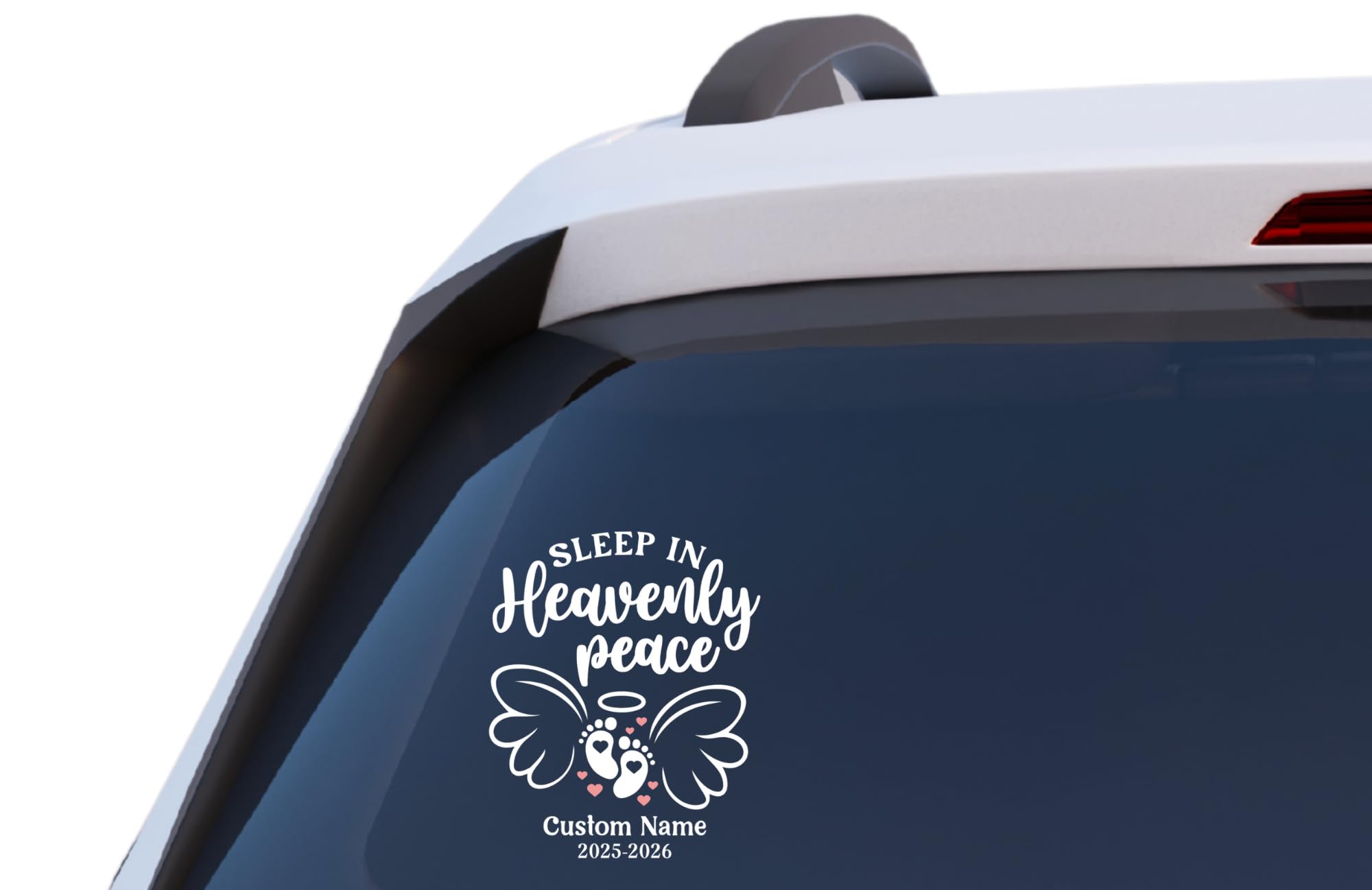 Sleep in Heavenly Peace Memorial Decal, Baby Feet with Angel Wings, Custom Name and Date, Vinyl Car Window Sticker