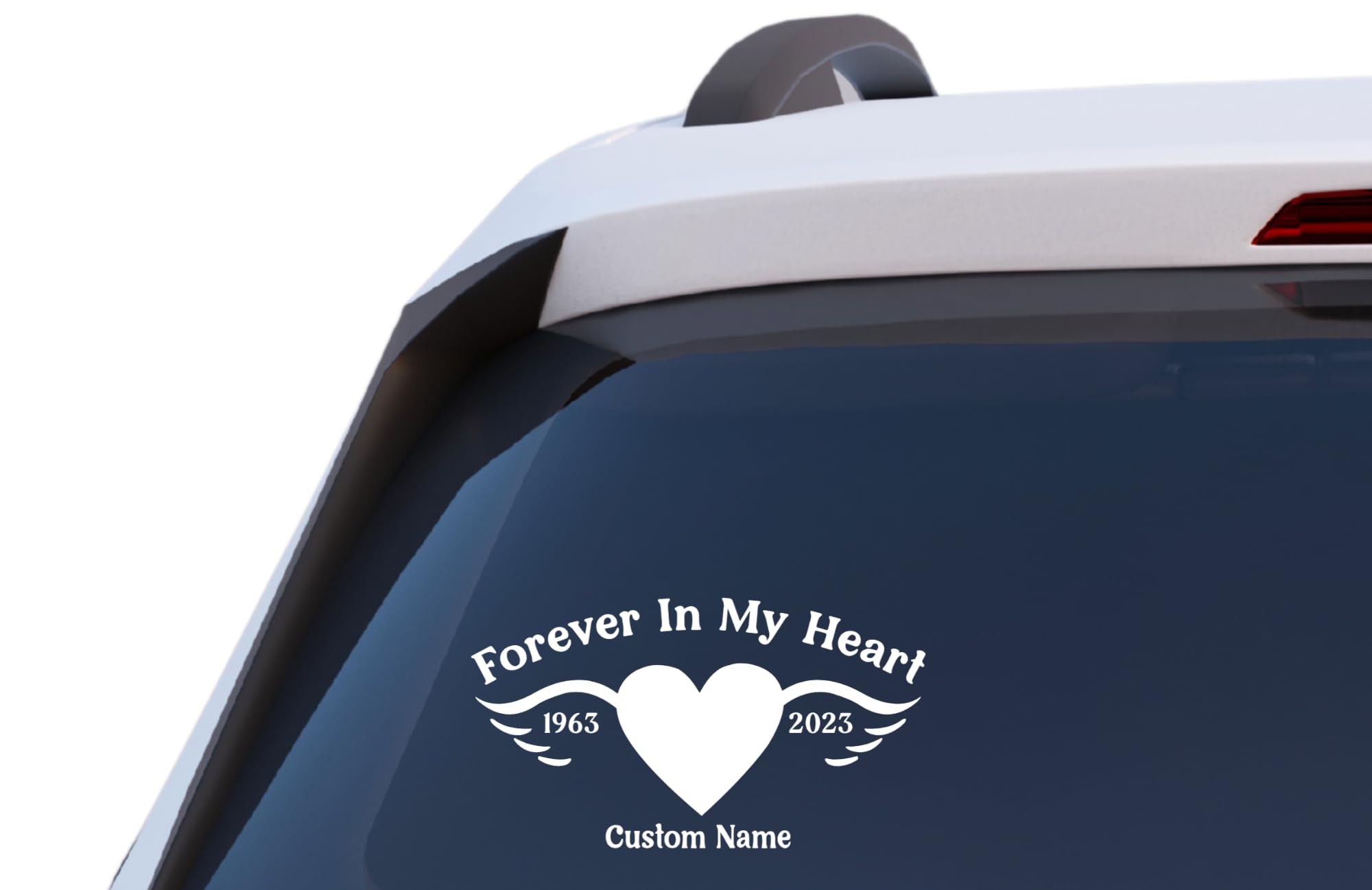 Forever in My Heart Memorial Decal with Angel Wings, Custom Name, Vinyl Car Window Sticker