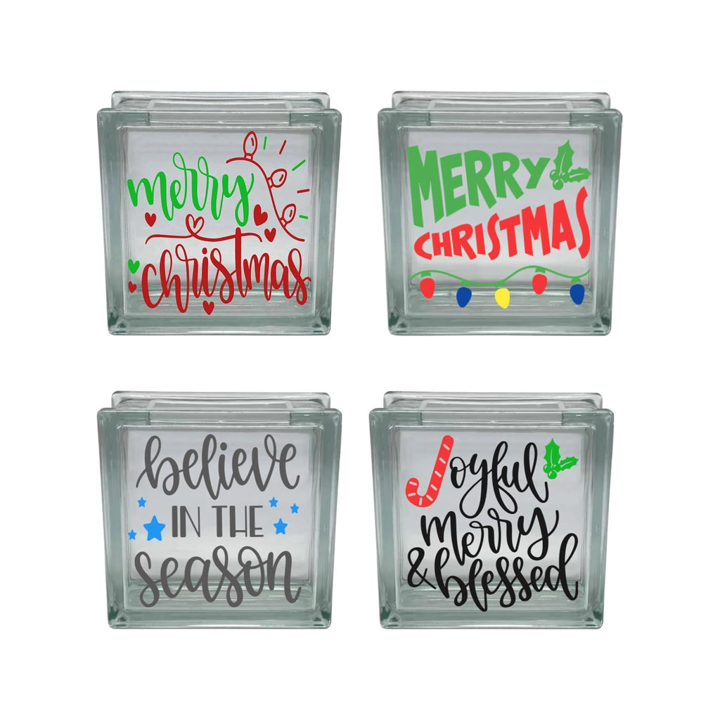 Christmas Glass Block Decal Stickers Set of 4 – Holiday Vinyl Decorations