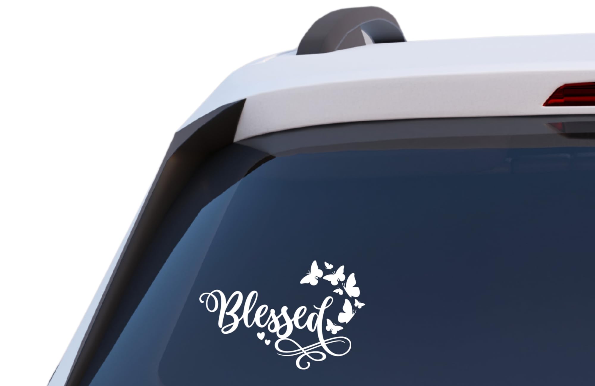 Blessed Car Decal, Butterfly Design with Decorative Religious Script, Vehicle Window Sticker,