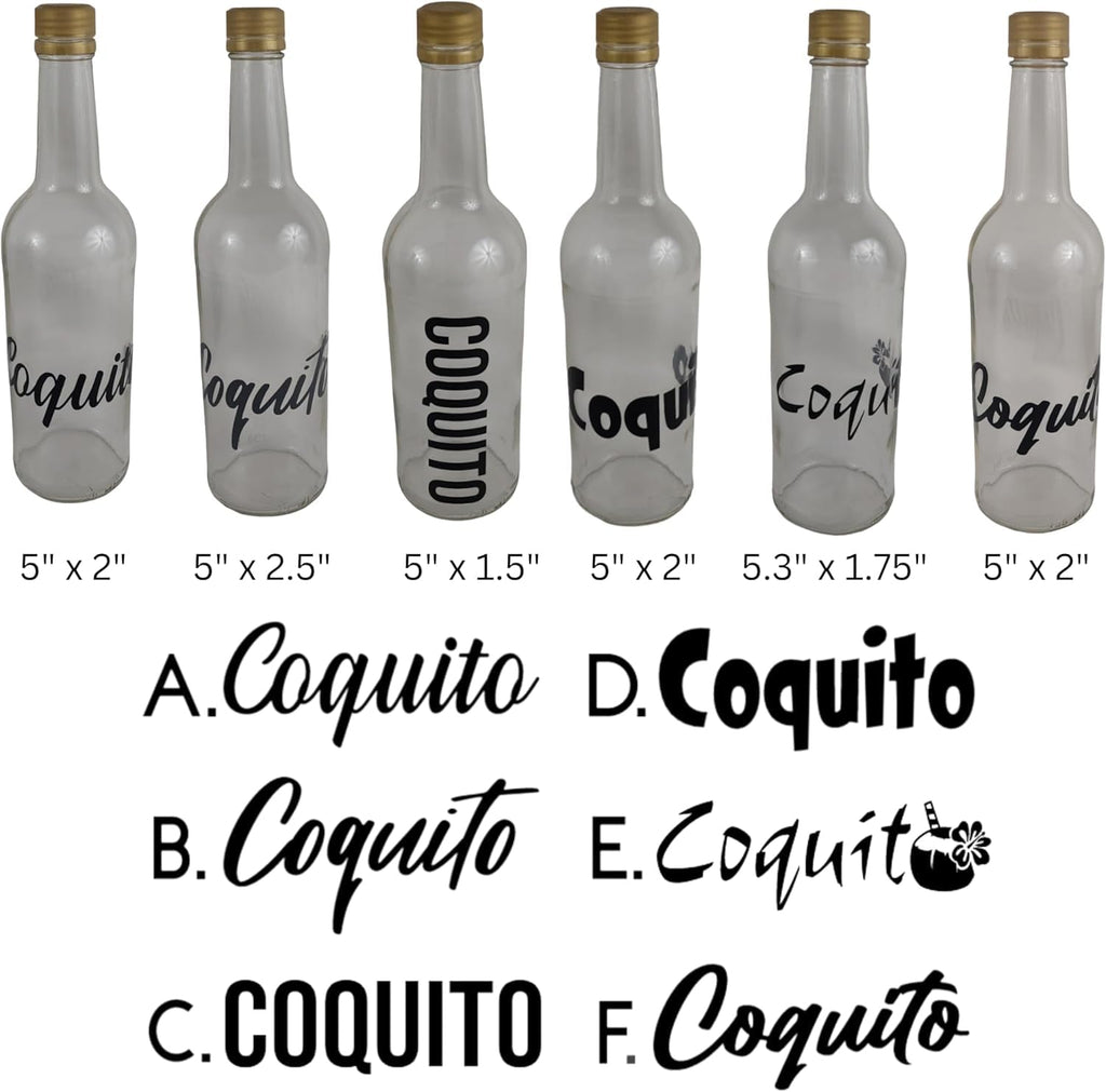 Random Little Finds Coquito Bottle Labels, Vinyl Decal Stickers, 6 Pack, Multiple Font Styles, 25 Color Options