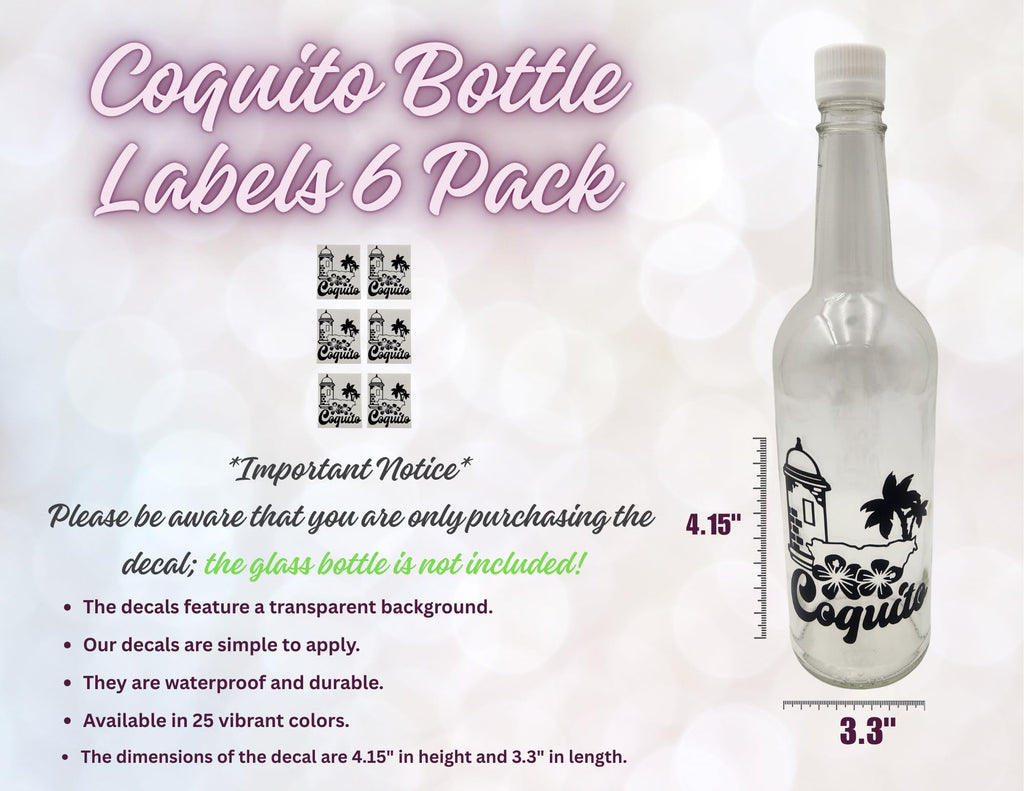 Puerto Rico Coquito Bottle Decals, 6 Pack Waterproof Vinyl Decal Stickers Morro Hibiscus Flower Palm Tree Design Bottle Labels