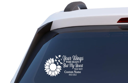 Your Wings were Ready Memorial Decal, Sunflower with Birds Design, Customizable Name and Dates, Vinyl Car Window Sticker - Random Little Finds