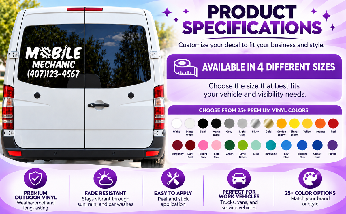 Custom Mobile Mechanic Decal - Elevate Your Brand with Personalized Vinyl for Your Vehicle