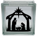 Glass block with a black nativity scene silhouette