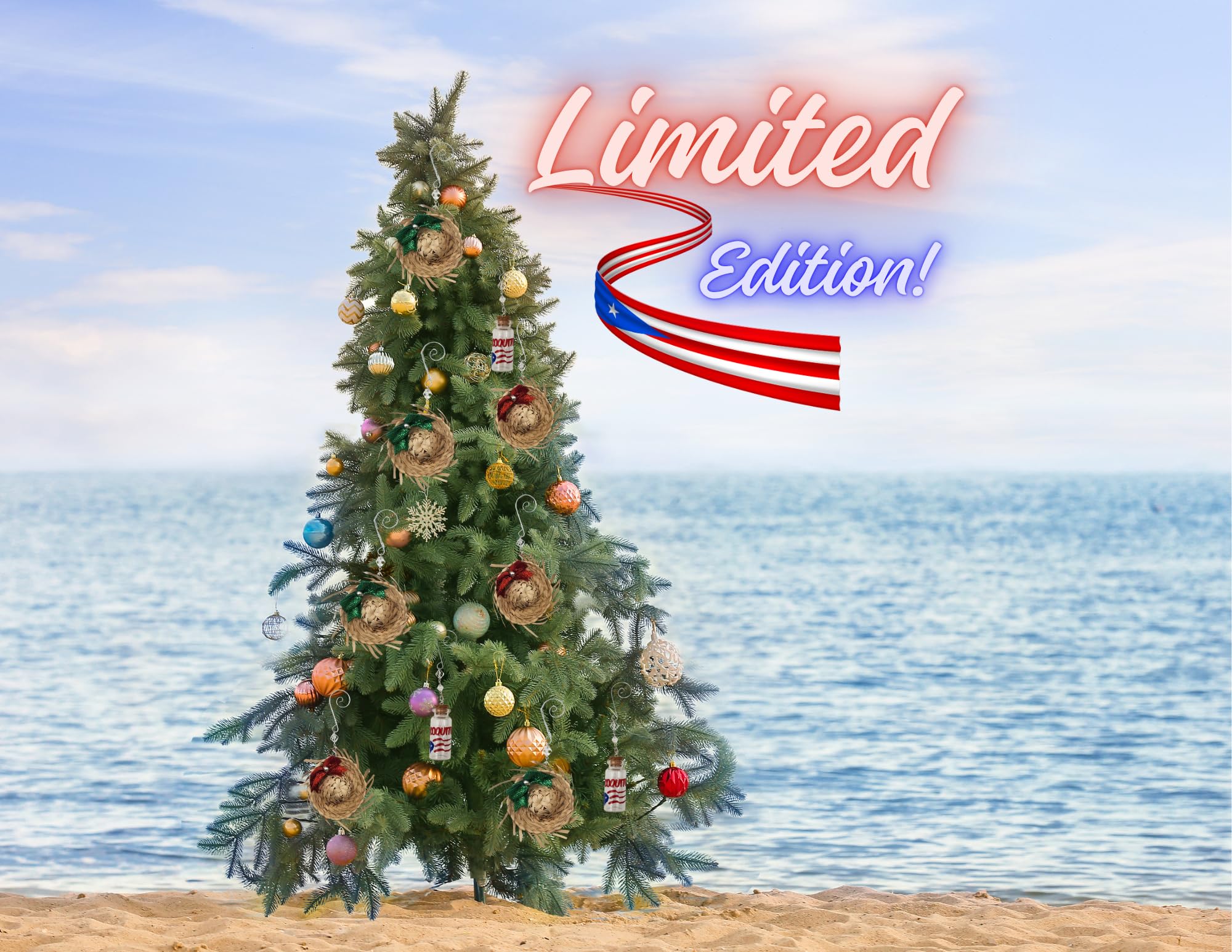 Jibaro Christmas Ornament 3 PC Set PK of (2) Mini 2" Pava Straw Traditional Pavita Hats Puerto Rico & (1) Mini Coquito Bottle Christmas Tree Ornaments Party Favors Birthday Souvenirs Set
