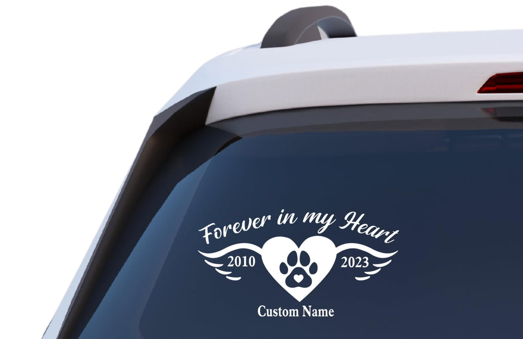 Forever in My Heart Angel Wings Dog Paw Personalized RIP Car Window Vinyl Decal Sticker Custom Memorial Decal