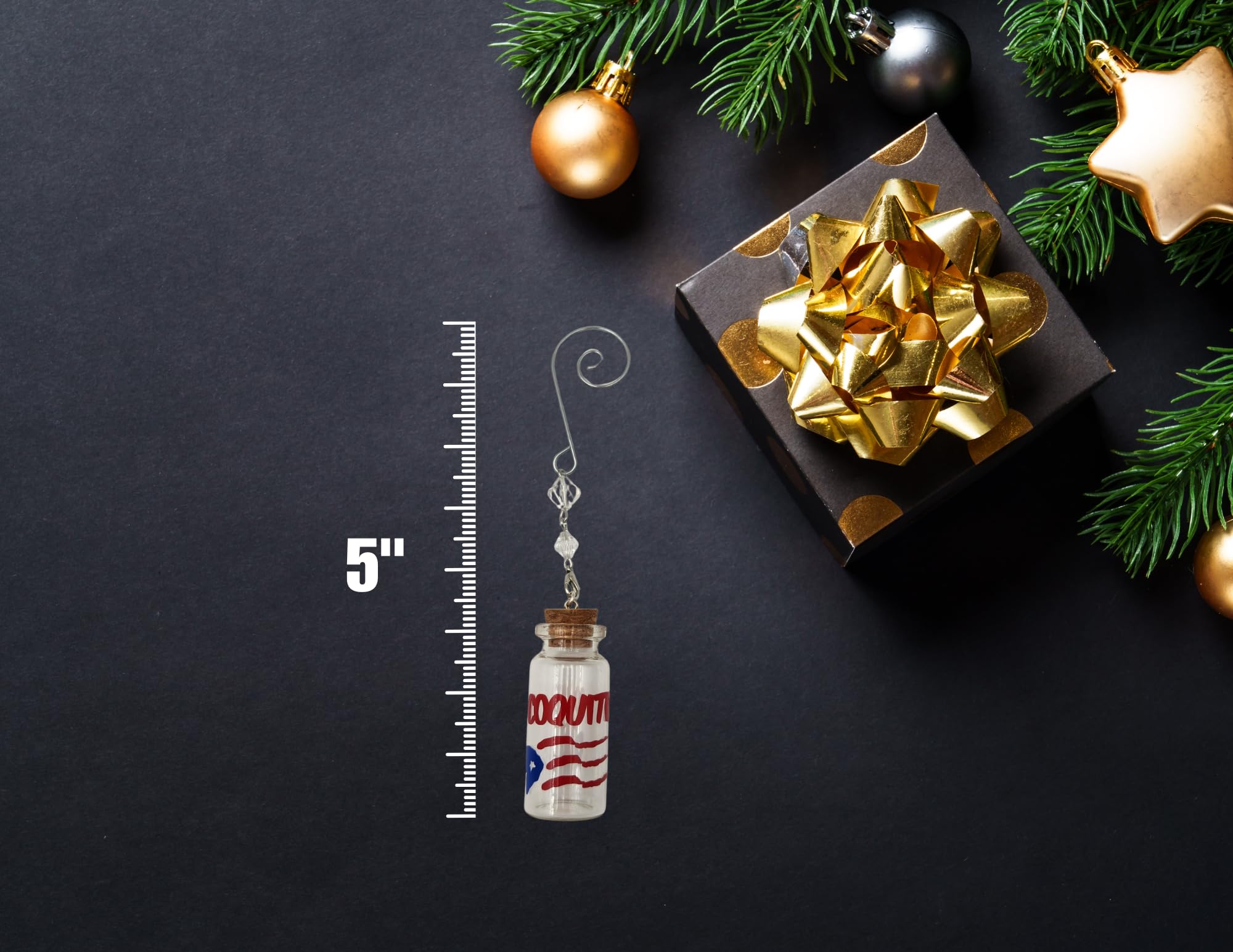 Jibaro Christmas Ornament 3 PC Set PK of (2) Mini 2" Pava Straw Traditional Pavita Hats Puerto Rico & (1) Mini Coquito Bottle Christmas Tree Ornaments Party Favors Birthday Souvenirs Set