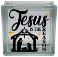 Glass block with nativity scene and 'Jesus is the Reason' text