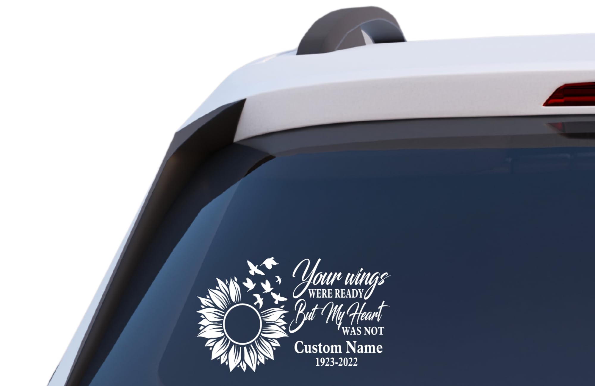 Your Wings were Ready Sunflower Memorial Decal, Custom Name and Date, Car Window Vinyl Sticker