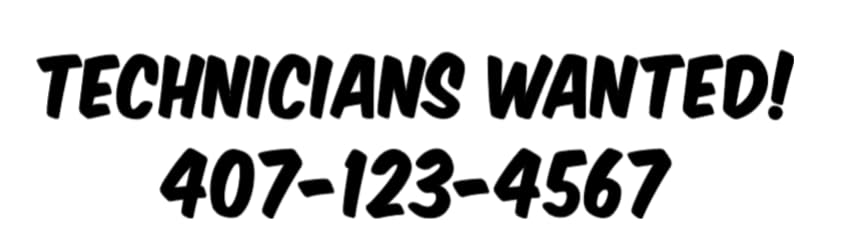 Custom Technicians Wanted Vinyl Decal Sticker with Phone Number, Vehicle Decal, Multiple Color Options Available
