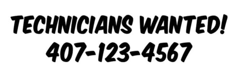 Custom Technicians Wanted Vinyl Decal Sticker with Phone Number, Vehicle Decal, Multiple Color Options Available