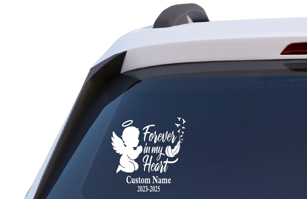 Random Little Finds Boy Angel Memorial Decal, Forever in My Heart Custom Name Vinyl Sticker, for Glass and Smooth Surfaces