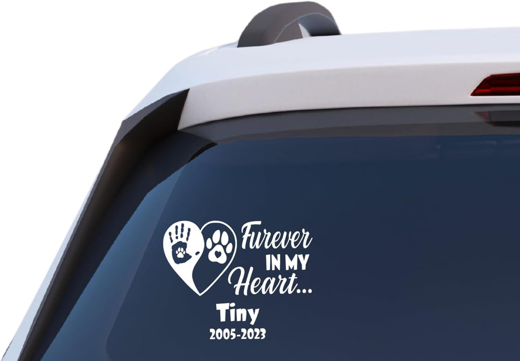 Furever in My Heart Pet Memorial Decal, Custom Vinyl Car Window Sticker with Paw Print and Hand Print Design