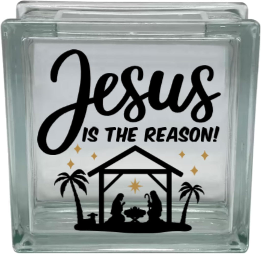 Jesus is The Reason Nativity Scene Glass Block Decal, Christmas Religious Vinyl Sticker