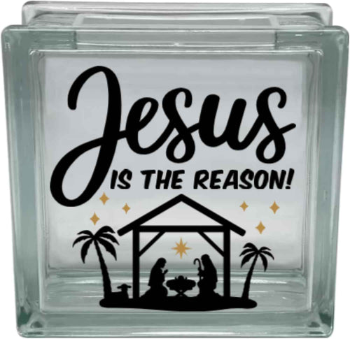 Jesus is The Reason Nativity Scene Glass Block Decal, Christmas Religious Vinyl Sticker